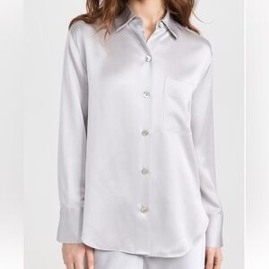 Vince Relaxed Chest Pocket Blouse - Silver Button Down